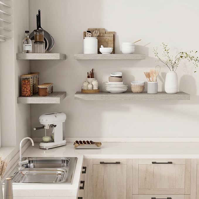 Vivelove 12" Deep Floating Shelves 47.2" Long, Wall Shelves for Living Room Bedroom Bathroom Kitchen Laundry Room, Farmhouse Rustic Shelves for Home Decor, 47.2" X 12" X 2" Set of 2, Grey