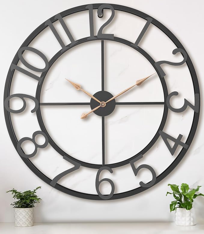 36 Inch Extra Oversized Large Giant Modern Decorative Wall Clock,Vintage Industrial Farmhouse Black Metal Big Arabic Numerals Large Clocks for Living Room Decor,Entrance Fireplace,Dining Room