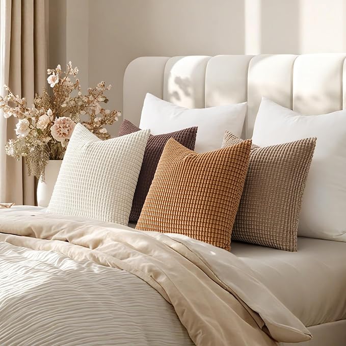 MIULEE Fall Farmhouse Decorative Pillow Covers 20x20 Inch Set of 4 Brown | Modern Natural Rustic Throw Pillows Neutral Warm Soft Corduroy Couch Pillowcases Home Decor for Sofa Living Room Bed