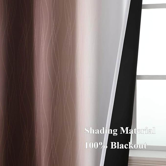 Estelar Textiler Brown and Greyish White Ombre Blackout Curtains 45 Inch Length 2 Panels, Full Room Darkening Gradient Drapes for Bedroom, Thermal Insulated Grommet Short Curtains for Bathroom,42Wx45L