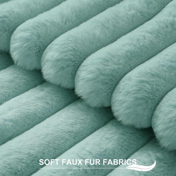 Pallene Faux Fur Plush Throw Pillow Covers 20x20 Set of 2, Luxury Soft Fluffy Striped Decorative Pillow Covers for Sofa, Couch, Living Room, Aqua