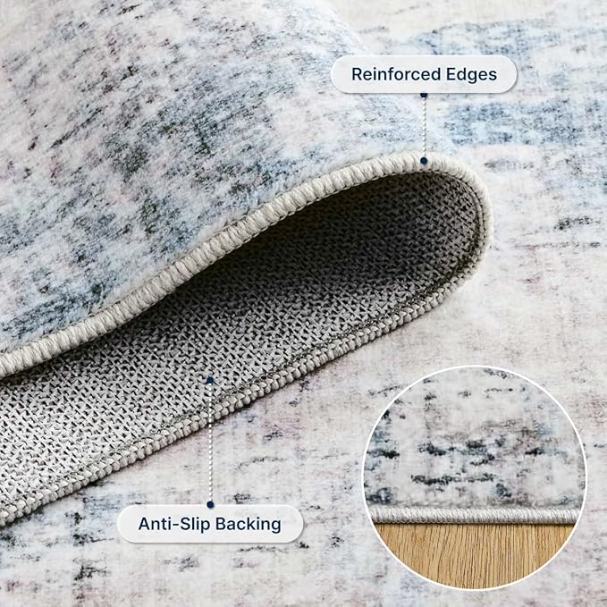 10x14 Area Rugs Washable Living Room Rug-No Slip Soft Carpets Modern Abstract Coastal Indoor Floor Stain Resistant Large Carpet for Bedroom Dining Room Farmhouse Nursery Home Office Blue