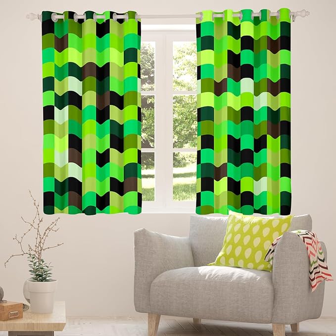 Castle Fairy Green Pixelated Grid Window Curtain,Miners Build Games Blackout Window Treatment,Kids Boys Teens Gradient Square Block Bedroom Curtains Soft Cozy Living Room Decor Top 2 Panels,42Wx63L