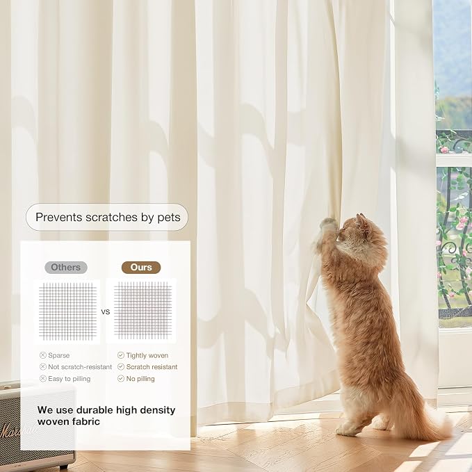 Anmao Non-See-Through Beige Privacy Semi Sheer Curtains for Living Room 63 Inch Length 2 Panels Set, Light Filtering That Let Light in Rod Pocket Window Drapes for Bedroom, 52W x 63L, Beige