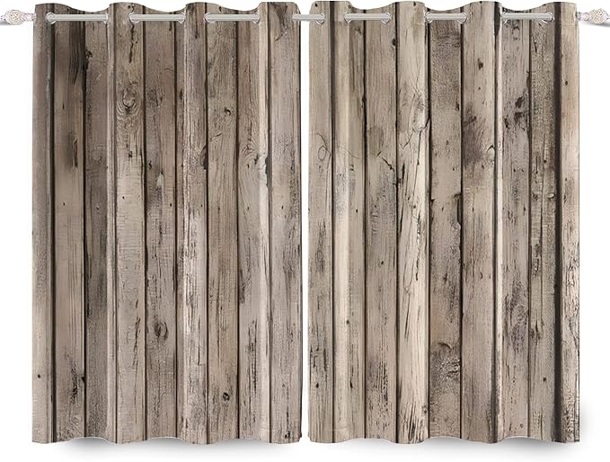 Rustic Curtains Vintage Grey Wood Barn Door Window Curtains Wood Planks American Rural Garage Door Drapes Earth Tone Wooden Door Window Treatments Native Farmhouse Decor,53x72 inch,2 Panels