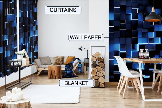 MESHELLY Abstract Blue Black Curtains 42Wx63H Inch Rod Pocket Modern 3D Gradient Design Futuristic Geometric Cubes Bedroom Window Drapes Man Boys Printed Living Room Window Treatment Fabric 2 Panels