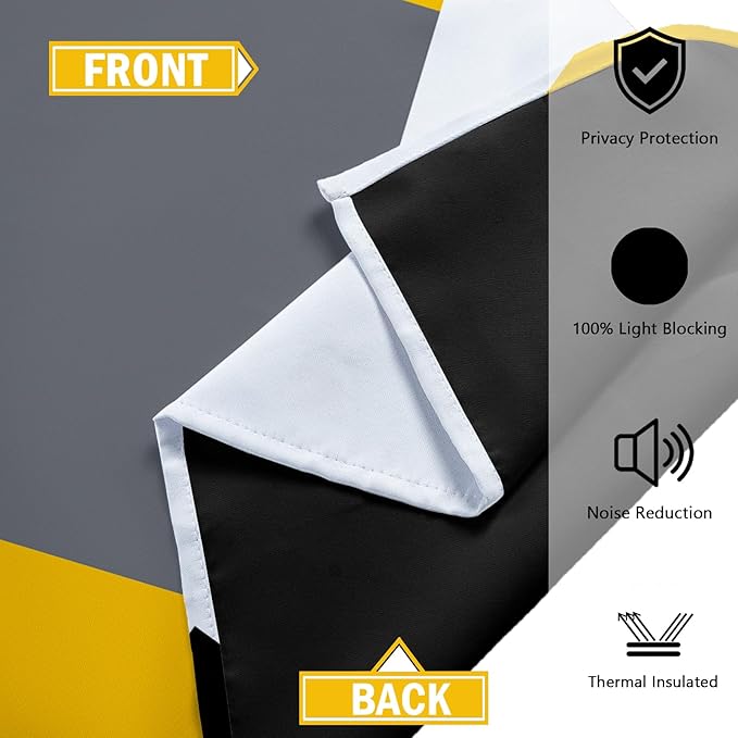 Tyrot Yellow 100% Blackout Curtains for Bedroom 96 inch Length 2 Panels Set White Grey Modern Abstract Geometric Black Out Curtains Insulated Room Darkening Window Drapes for Living Room, 42Wx96L