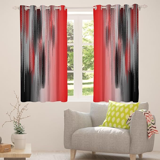 jejeloiu Red and Black Curtains for Bedroom Living Room for Kids Ombre Red Blackout Curtains (2 Panels, 52 x 63 Inch) Messy Rust Darkening Drapes Decor Abstract Art Window Treatments
