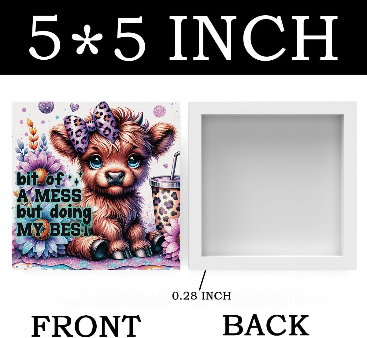 Highland Cow Baby Decor, Highland Cow Sunflower Decor, Highland Cow Gifts for women, Highland Cow Nursery Decor, Wooden Box Decor Sign for Home Farmhouse Office Living Room Table Shelf Tiered