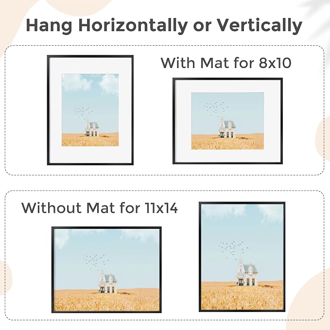 FLYJOE 11x14 Picture Frame -11x14 Metal Picture Frame With Mat For 8x10 | 14x11 Frame Aluminum | Plexiglass And Hanging Hardware Included | 11 by 14 Poster Frame, Set of 3, Black
