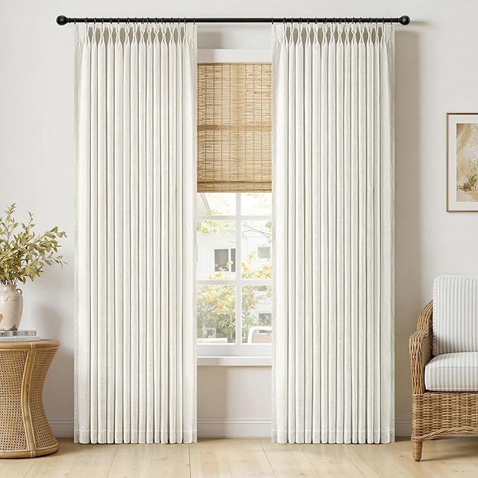 MIULEE Pinch Pleated Thick Linen Curtains 84 Inches Long 2 Panels for Living Room Bedroom, Linen Texture Memory Trained Drapes Pinch Pleat Light Filtering Neutral Ivory Cream Farmhouse Window Curtains