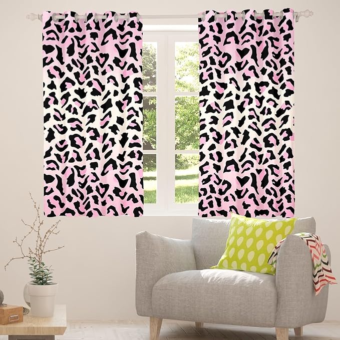 Feelyou Pink Leopard Room Darkening Blackout Curtain Cheetah Curtains for Bedroom Living Room Boys Girls Animal Print Blackout Curtains (2 Panels, 52 x 96 Inch) Safari Window Treatments