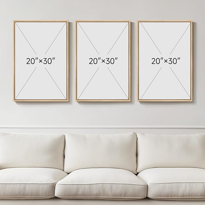 Framed Boho Coastal Beach Wall Art for Living Room, Large Neutral Abstract Coastal Canvas Artwork for Walls, 3 Piece Minimalist Ocean Picture Print for Bedroom Kitchen Wall Decor, Total Size 30x60 In