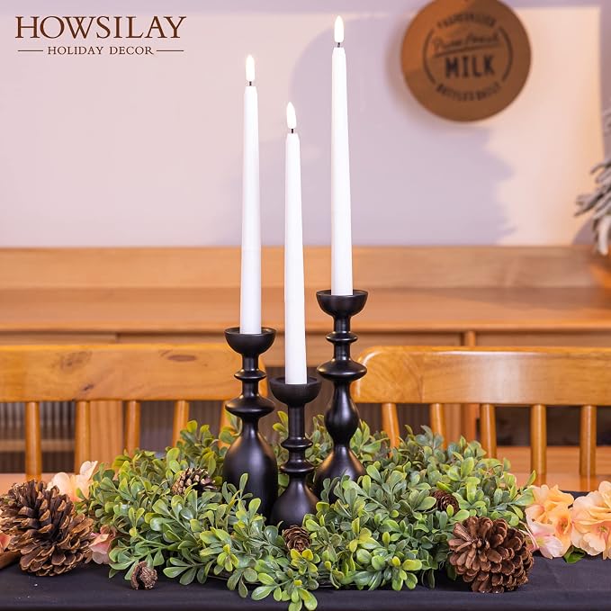 HOWSILAY Wood Candle Holders for Table Centerpiece Black Candlestick Holders - Rustic Candle Stick Candle Holder fits 3/4" or 7/8" Taper Candle and Dia 1.5" Led Tea Lights Candles or Pillar Candles | Solid Handcrafted Wood, 3 Assorted Heights, Fits Tap...