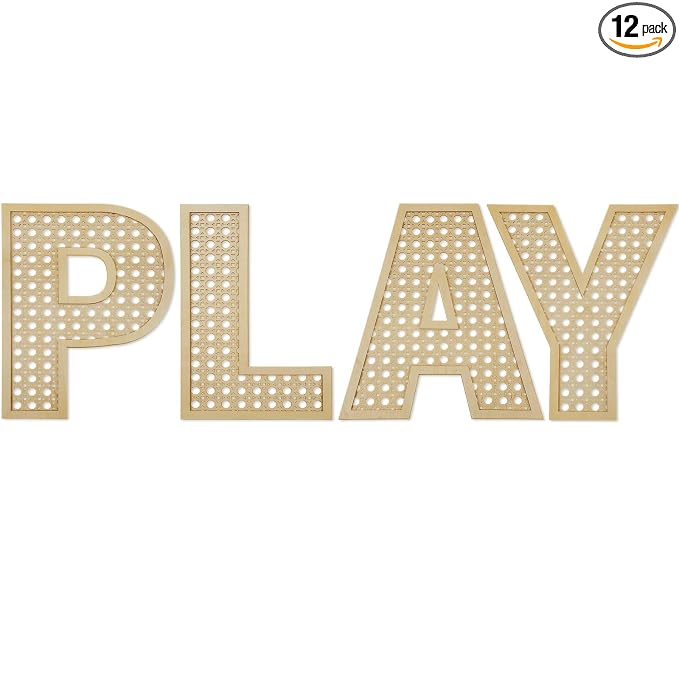 GlikCeil Playroom Decor Rattan Letters Set 12 x 15 Boho Wall Signs for Bedroom Large Wooden Rattan Letters for Toddler Girls Boys Playroom Art Nursery Room Decorations(Play)