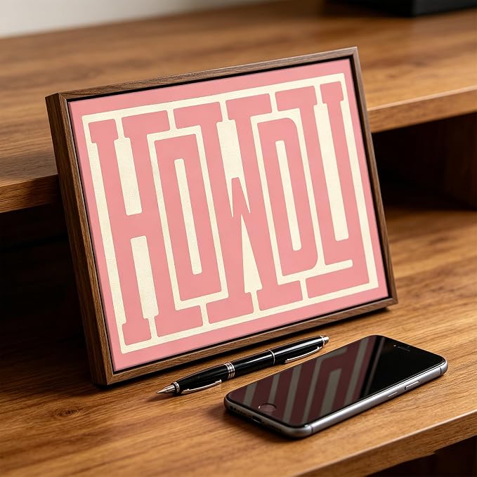 QIYFFBN Framed Howdy sign Western Cowgirl Picture Wall Art Pink Cream Preppy Canvas Painting Retro Southwestern Country Prints Wall Decor Farmhouse Living Room Bedroom For Teen Girls (8x10inch)