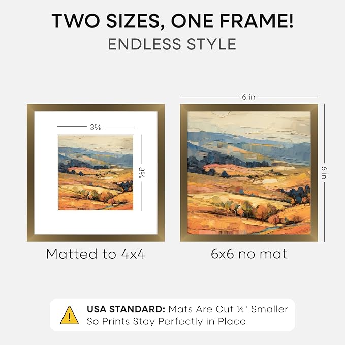 Homeforia 6x6 Picture Frames Bronze, High End Metal 6 x 6 Square Photo Frame with Mat 4 by 4, 6x6 Brass Frame Matted to 4x4 inch Print, 6by6 Wall or Tabletop Frames, Tempered Glass, Wall Kit, Set of 2