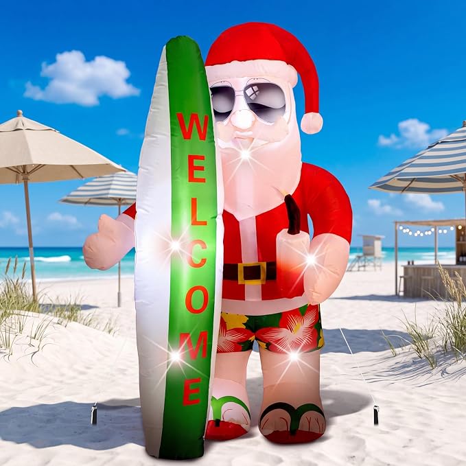VIHOSE 5.4 Ft Christmas Inflatable Decorations Hawaiian Tropical Santa Claus on Beach Blow Up Yard Decor Build in Led Lights for Indoor Outdoor Garden Lawn Holiday Party