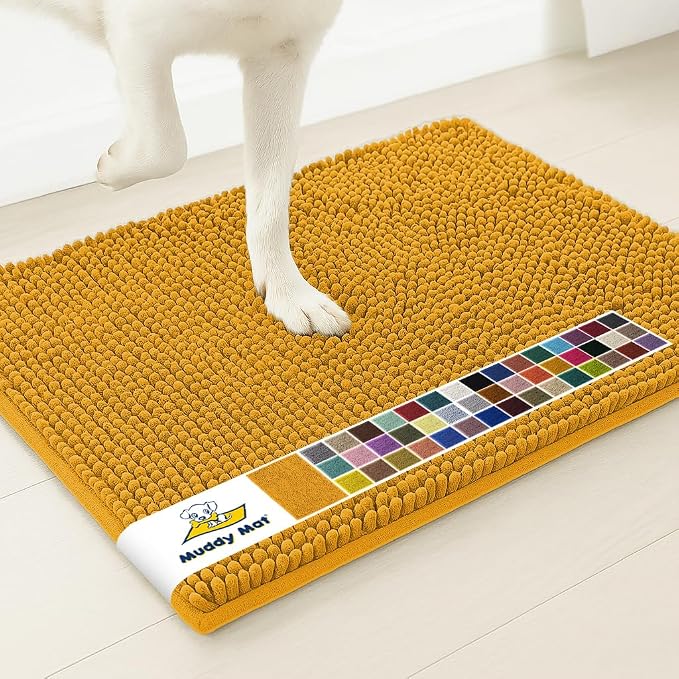 Muddy Mat® | Super Water Absorbent Door Mat Indoor, Microfiber Quick Dry Chenille Entryway Rug, Slip Resistant Front Door Mat, Indoor Mats for Entryway, Machine Washable Pet Rug, Gold 2ft x 3ft