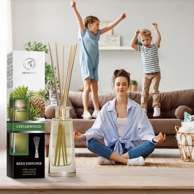 Cedarwood Reed Diffuser 3.4 Fl Oz - Scented Reed Diffuser Gift Set - Best for Aromatherapy - Home - Room Air Fresheners - Cedarwood Essential Oil - by Aromatika