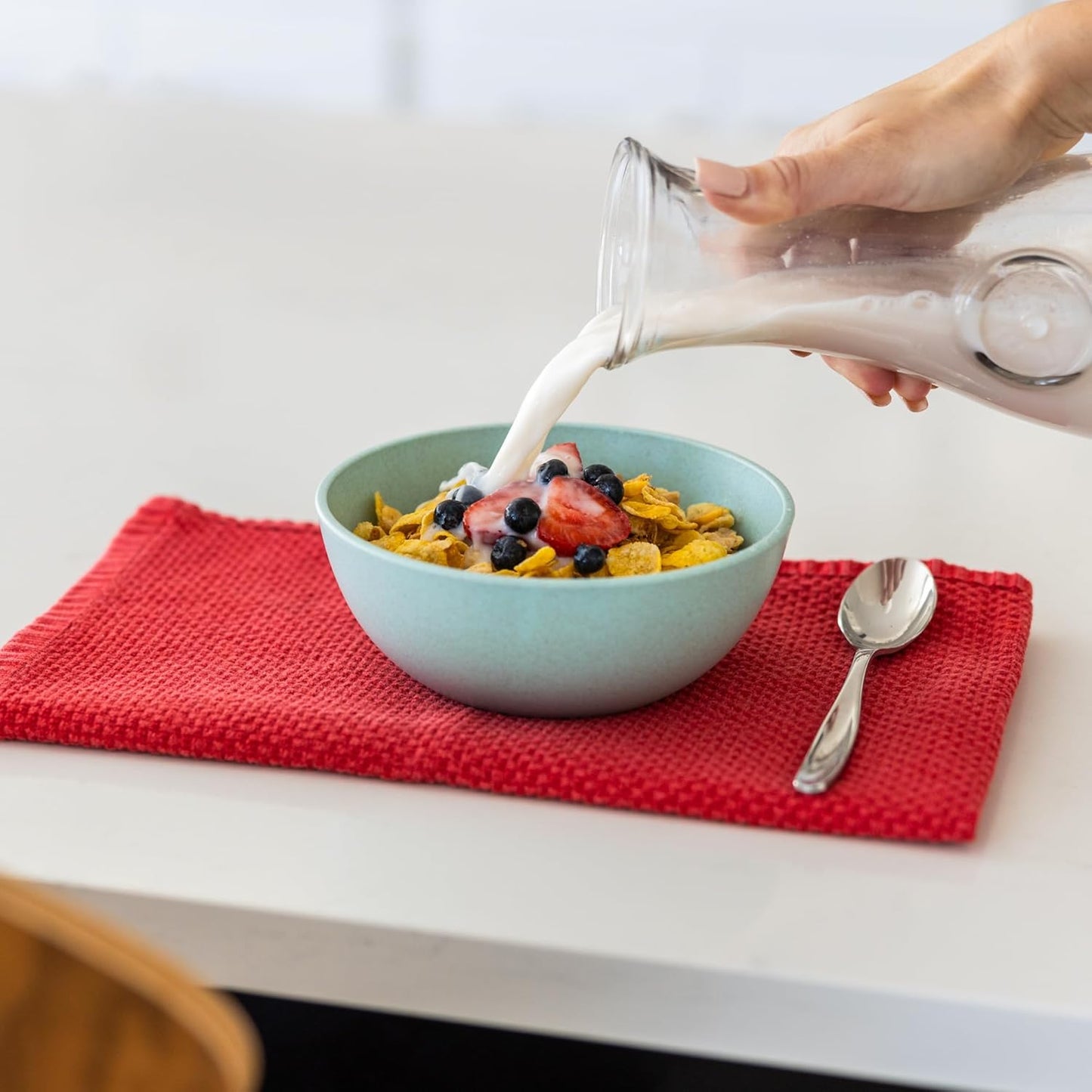 Grow Forward Premium Wheat Straw Bowls - 27oz Microwave Safe Plastic Cereal Bowls Set of 8 for Kitchen, Camping, RV, Dessert, Snack, Soup, Salad, Fruit - Reusable, Unbreakable & BPA Free - Seascape