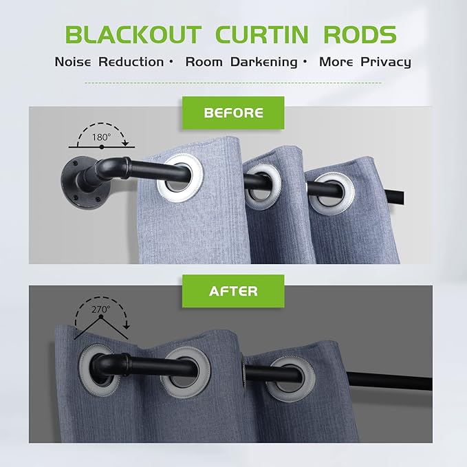 Curtain Rods for Windows 120 to 240, 1 Inch Industrial Wrap Around Black Curtain Rod, Indoor/Outdoor Room Divider Adjustable Drapery Pole, 120"-240"