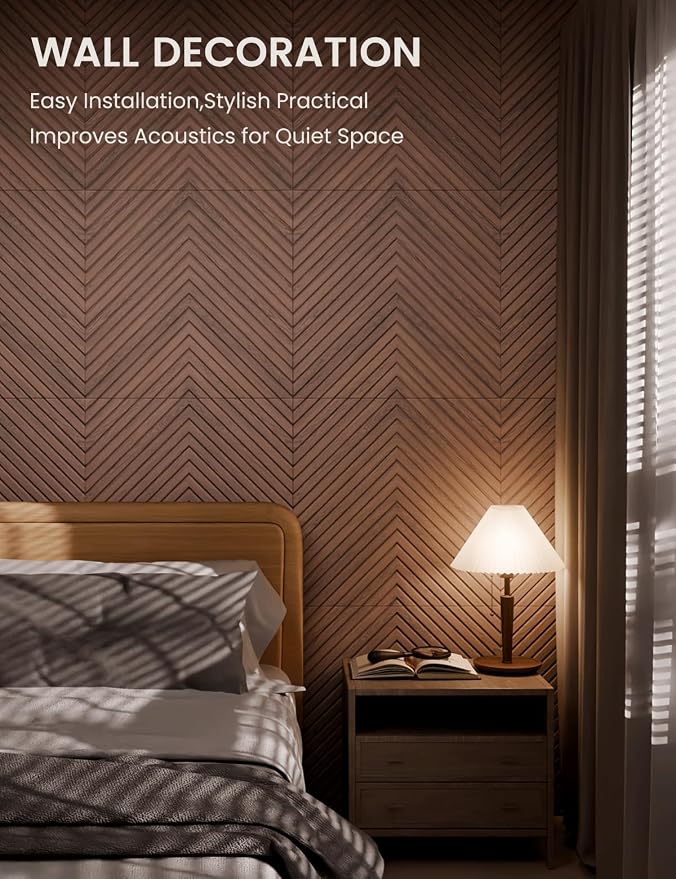 Fluxynara Large Felt Bulletin Board,Cork Board Alternative 70.87'' x 47.24'' Art Acoustical Wall Panels-6 Pack with 60 Adhesive Tabs,for Recording Studio/Home Offices-Walnut/Pyramid