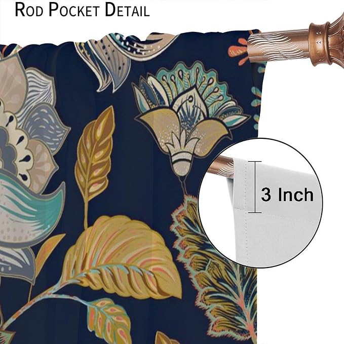 Bohemian Botanical Blackout Curtains, Abstract Ethnic Tribal Mandala Floral Print Window Treatments, Suitable for Bedrooms, Living Rooms and Kitchens.52X84 Inch