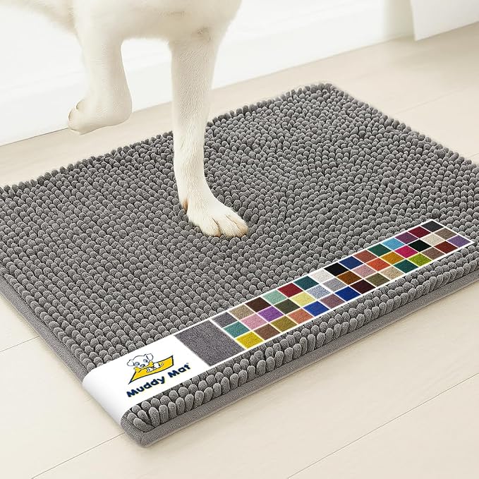 Muddy Mat® | Super Water Absorbent Door Mat Indoor, Microfiber Quick Dry Chenille Entryway Rug, Slip Resistant Front Door Mat, Indoor Mats for Entryway, Machine Washable Pet Rug, Grey 24"x36"