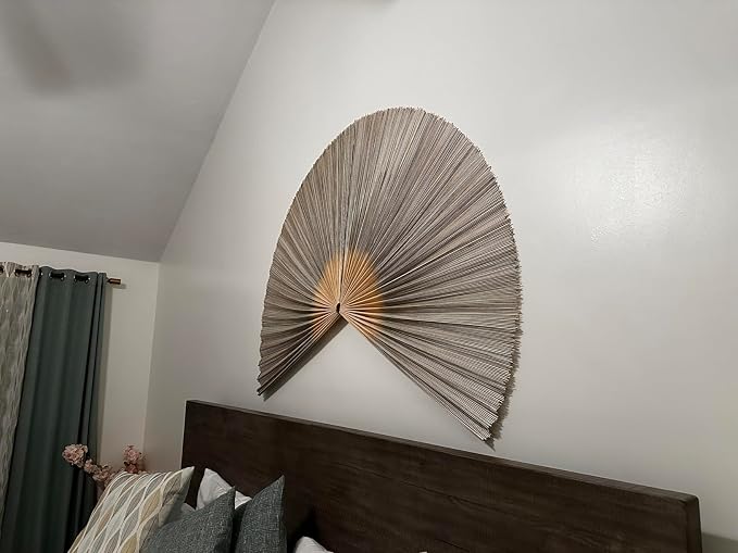 ChumDecor Fan Wall Decor, Japanese Giant Fan, Large Bamboo Fan Wall Art For Boho Hanging Headboard, Decorative Folding Fans For Over Bed, Asia Trending (Gray 40inch)