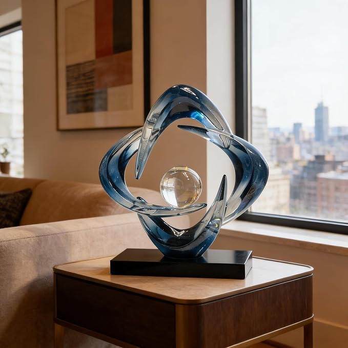 AWNR Gold Abstract Sculpture House Decor Aesthetic - Home Décor Accents for Nightstand, Shelves, Dining Room, Entryway Table, Office, Desk Accessories (Blue c)