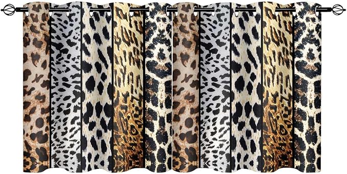 Wild Animals Print Curtain, Leopard Boa Skin Room Darkening Thermal Insulated Blackout Leopard Boa Window Drapes with Grommets for Living, Dining, Bedroom, Set of 2 Panels (42x36in)