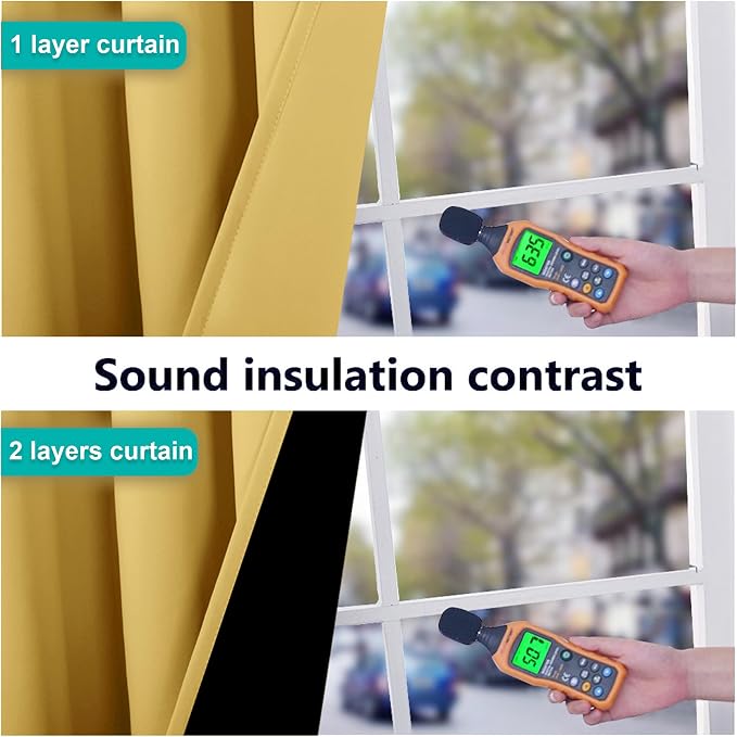 NICETOWN Bright Yellow Full Shade Curtain Panels, Pair of Energy Smart & Noise Blocking Out Blackout Drapes for Dining Room Window, Thermal Insulated Guest Room Lined Window Dressing, 70 x 84 inch