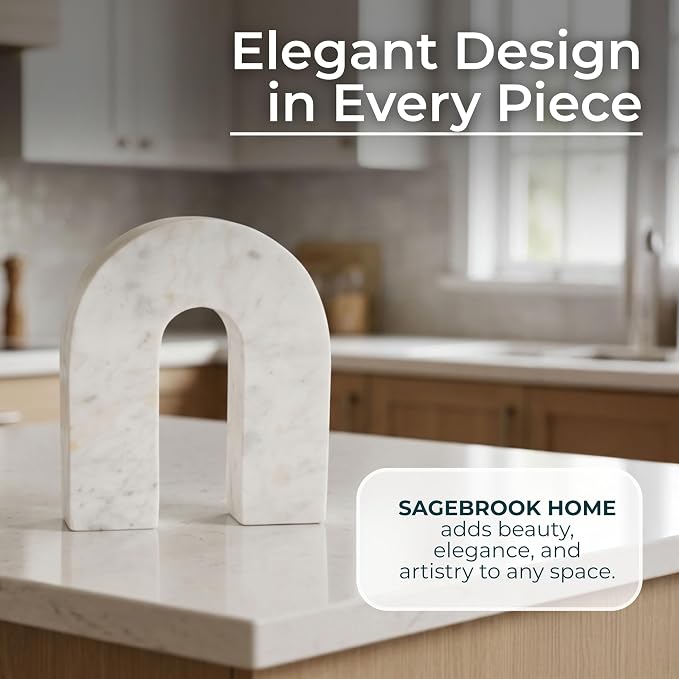 Sagebrook Home White Marble Decorative Arch Sculpture – Modern Stone Accent for Home, Office, Bedroom, Living Room – 6x2x7 Inch