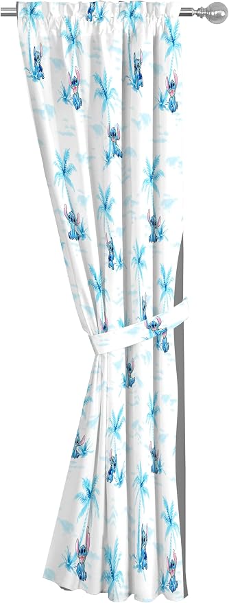 Jay Franco Window Curtains for Kids Bedroom 4-Piece Drape Set with 2 Tiebacks, White - Lilo & Stitch, 42" W x 84" L (Pack of 2)