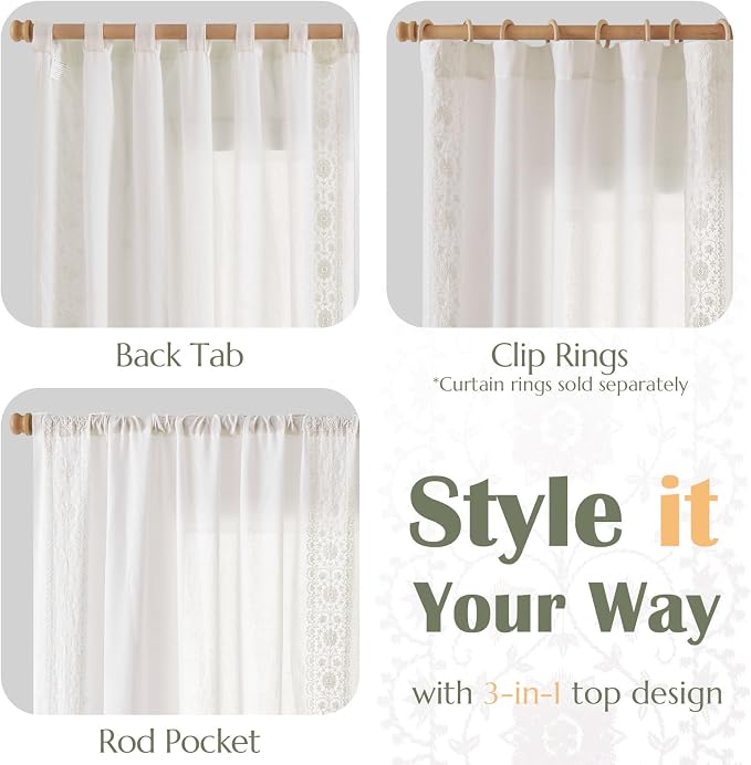 jinchan Weslie White Linen Curtains for Bedroom Vintage Floral Farmhouse Curtains 72 Inches Long Linen Drapes for Living Room Embroidered Drapes Light Filtering Rustic Cottagecore Off White 2 Panels