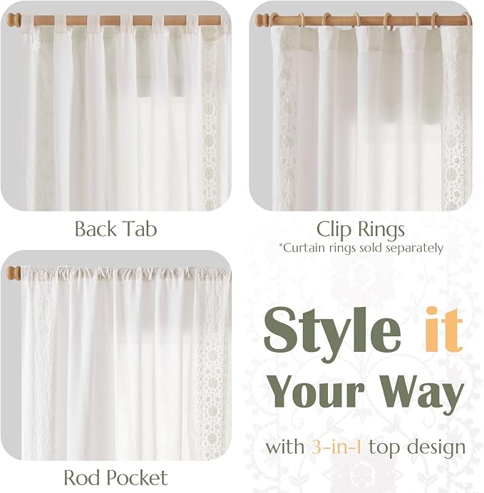 jinchan Weslie White Linen Curtains for Bedroom Vintage Floral Farmhouse Curtains 90 Inches Long Linen Drapes for Living Room Embroidered Light Filtering Drapes Rustic Cottagecore Off White 2 Panels