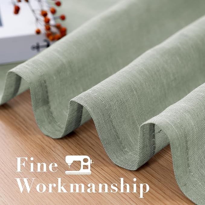 H.VERSAILTEX Linen Curtains Flax Linen Blended Curtain Panels for Living Room/Bedroom Semi Sheer Privacy Curtains 102 inch Length 2 Panels Set Nickel Grommet Window Drapes, Sage
