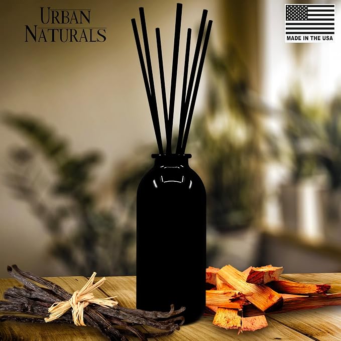 Urban Naturals Reed Diffuser Set, Smoked Vanilla - Bathroom Shelf Décor | Vanilla Bean, Sandalwood & Leather, Made in the USA