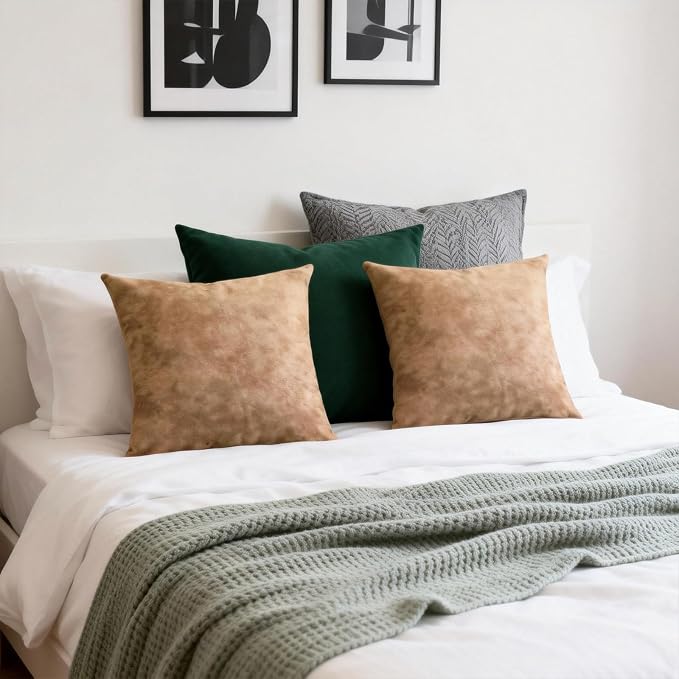 Throw Pillows with Inserts Included, 18x18 Couch Pillows,Throw Pillows for Couch,Brown 2 Pack.