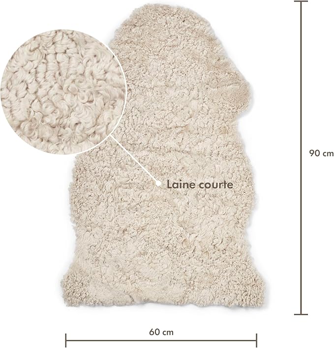 Nordic Sheep Real Sheepskin Rug Short Hair 2x3 ft | Bedside Rugs for bedrooms, Sofa, Chair or Dining Table | Each Sheepskin is Unique and Created by Nature | Small Fluffy Rug in Beige