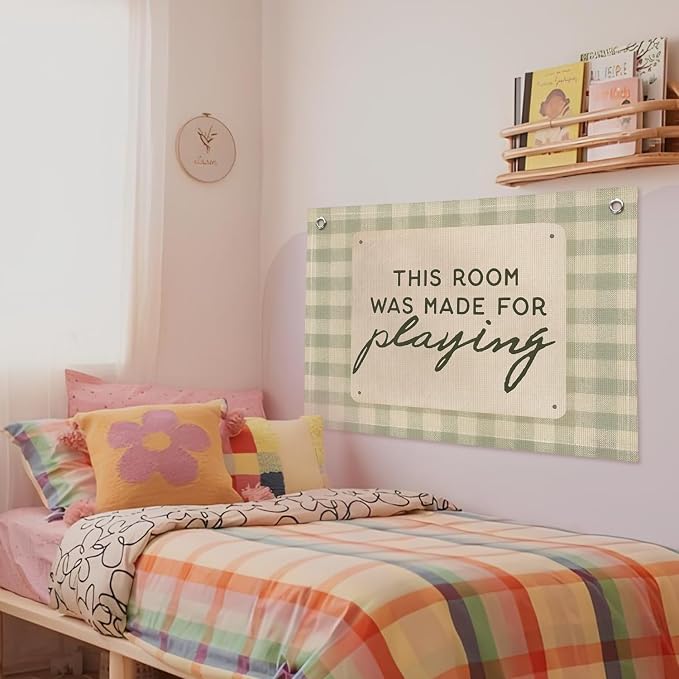 Playroom Wall Decor, This Room Was Made For Playing Playroom Banner, Banner Flag Wall Hanging Decor for Toddler Boy Room Nursery 20x30 Inch - Sage Green