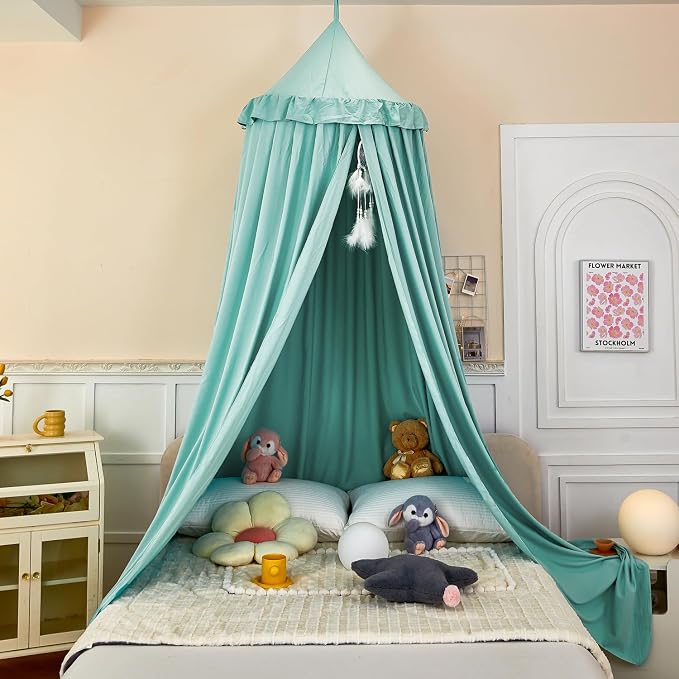 Princess Decor Canopy for Kids Bed, Soft and Durable Bed Canopy for Girls Room Tent Canopy Dreamy Mosquito Net Bedding, Children Reading Nook Canopies Indoor (Green)