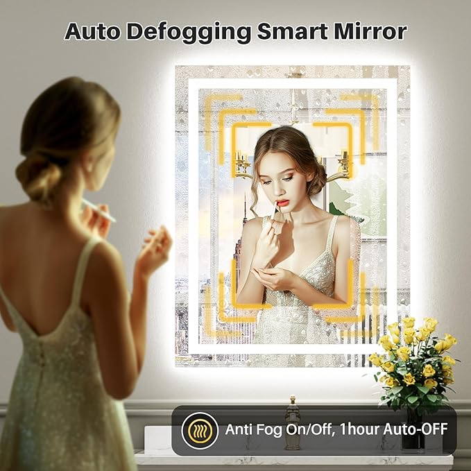 Briivue 36x30 Inch LED Bathroom Mirror with Lights, Backlit & Front Lit, Anti-Fog Lighted Bathroom Vanity Mirror for Wall, Memory Function, Dimmable, HD Tempered Glass, Shatter-Proof