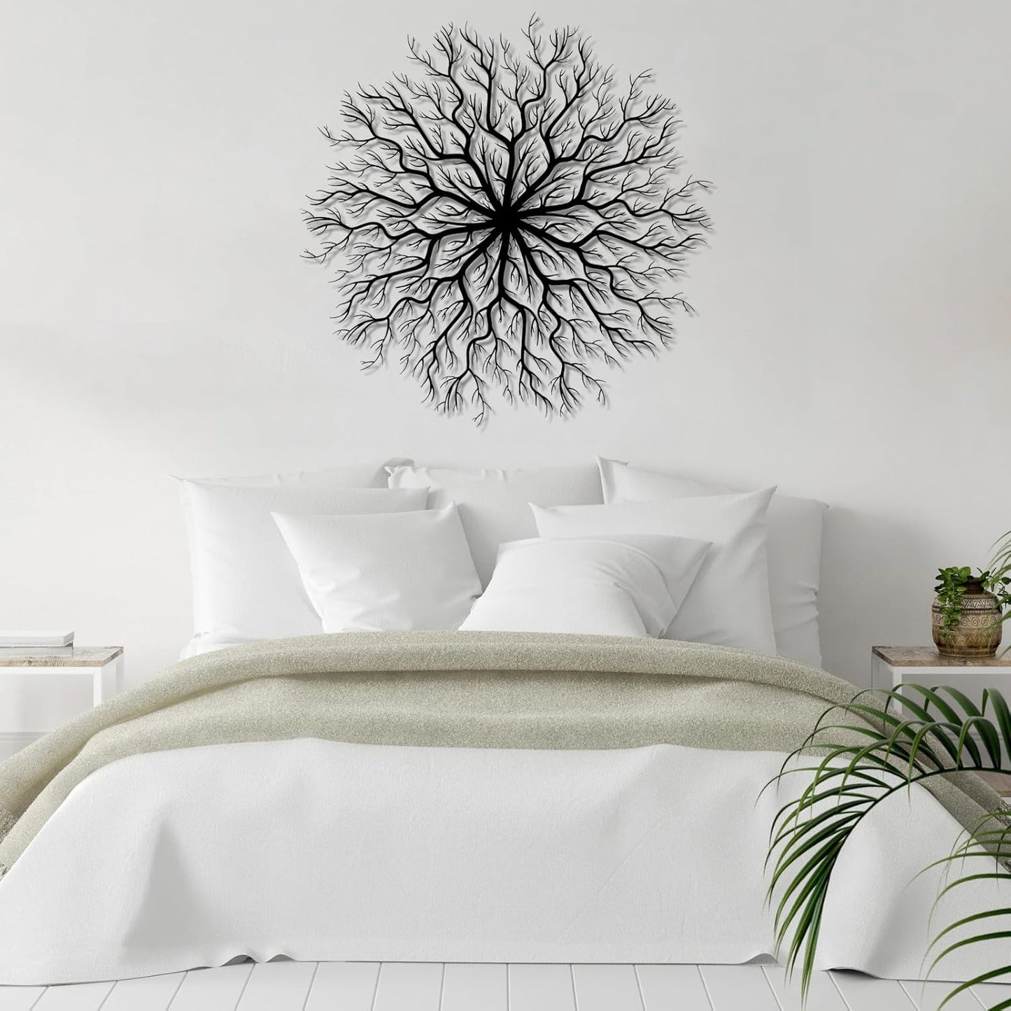 Tree of Life Metal Wall Art, Metal Tree Wall Art, Large Round Sculpture, Round Branch Wall Decor, Large Branch Artwork, Nature Sign, Wall Decor for Living Room, Housewarming Gift (Silver, 35"x35"|90x90cm)