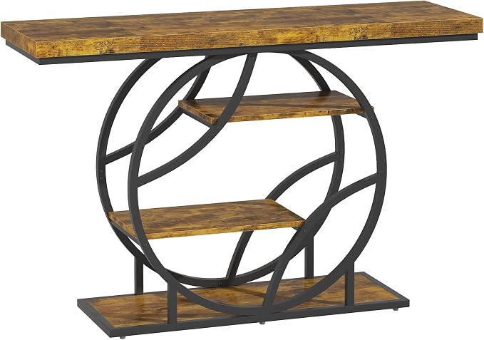 Entryway Table for Foyer,47.2 Inch Industrial Narrow Console Table,Accent Decor Living Room Furniture,Hallway & Sofa Table for Entrance,4-Tier Storage Shelves,Metal Frame,Thick Wood Top