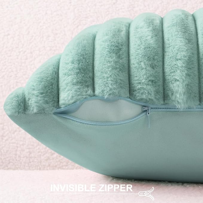 Pallene Faux Fur Plush Throw Pillow Covers 24x24 Set of 2, Luxury Soft Fluffy Striped Decorative Pillow Covers for Sofa, Couch, Living Room, Aqua