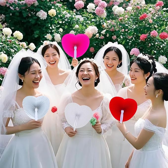 20 Pieces Silver Heart Paper Fans | Foldable Handheld Fans for Women,Folding Hand Fans for Wedding,Bridal Guest,Church,Party Favors,Dancing,Birthday,DIY
