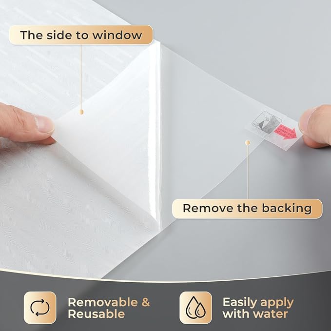 rabbitgoo Window Privacy Film, Frosted Glass Window Film Static Cling Covering, Non Adhesive Privacy Clings Vinyl, Removable Frosting Sticker for Home Decoration, White, 35.4 x 157.4 Inches