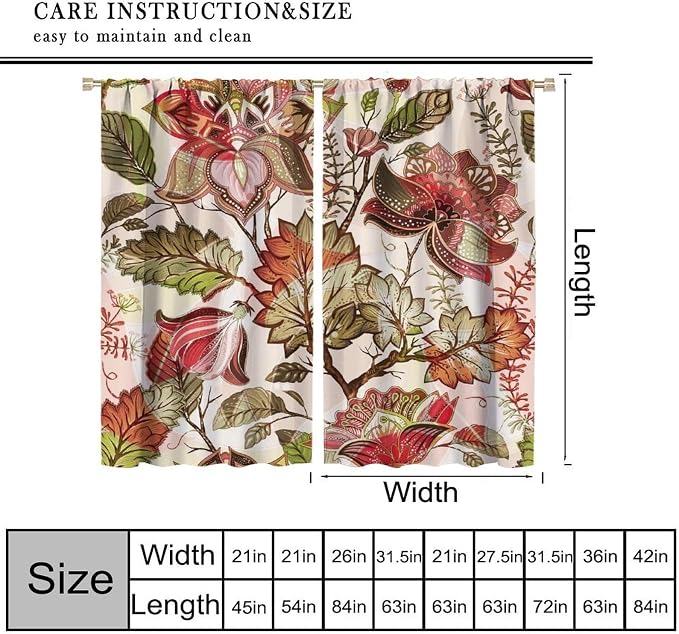 Bohemian-Themed Curtains, Indian Mandala-Inspired Green Plant Window Treatments, Blackout Curtains for Bedrooms, Living Rooms and Kitchens52X84 Inch